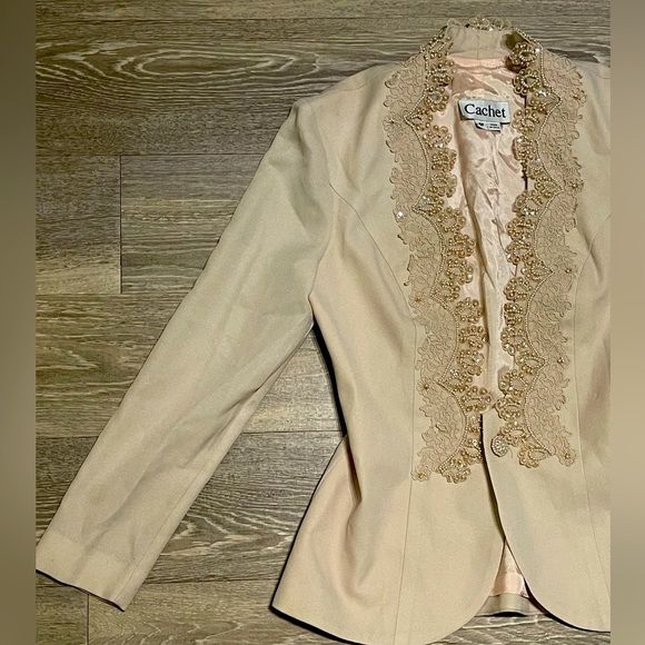 Cachet Beaded Single Button Blazer Jacket cream beige 6 - Picture 1 of 10